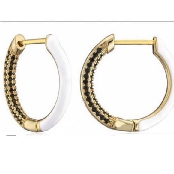 𝅺Enamel CZ Hoop Earrings  - Picture 1 of 5
